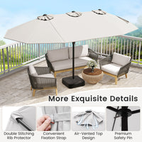 15FT Double-Sided Patio Umbrella, Ultra-Large Twin Garden Umbrella w/ 12-Rib Structure & Hand-Crank System