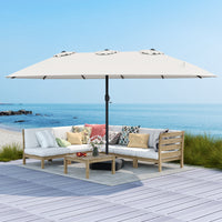 15FT Double-Sided Patio Umbrella, Ultra-Large Twin Garden Umbrella w/ 12-Rib Structure & Hand-Crank System