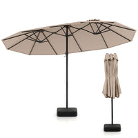 15FT Double-Sided Patio Umbrella, Ultra-Large Twin Garden Umbrella w/ 12-Rib Structure & Hand-Crank System