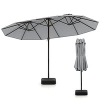 15FT Double-Sided Patio Umbrella, Ultra-Large Twin Garden Umbrella w/ 12-Rib Structure & Hand-Crank System