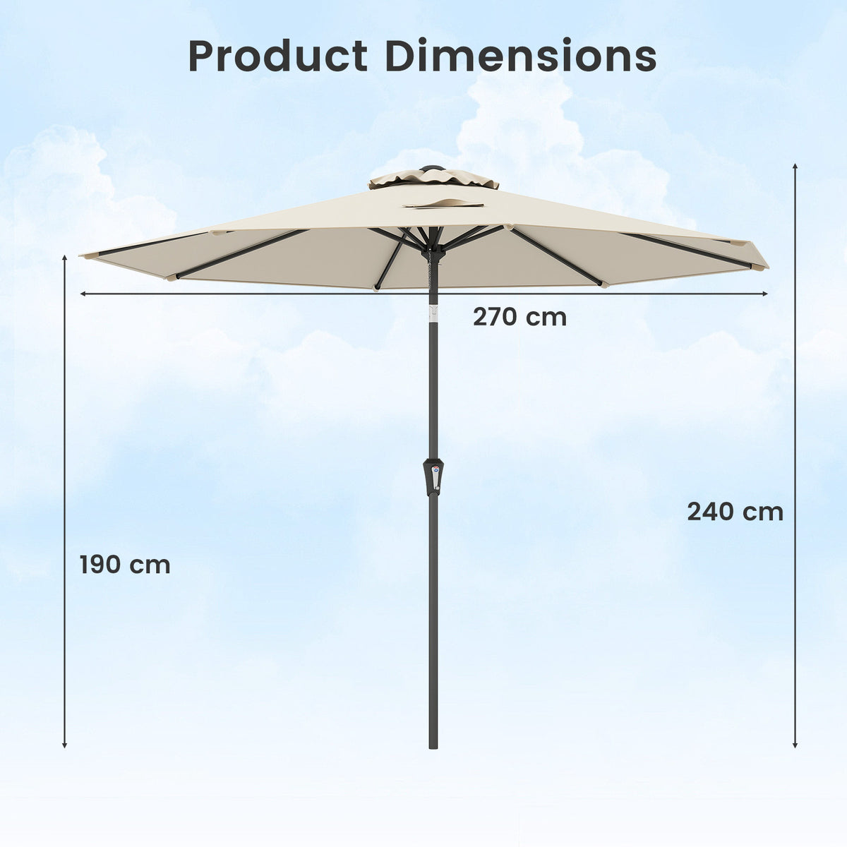 2.7m Patio Umbrella, Outdoor Heavy Duty Market Umbrella w/ Push Button Tilt
