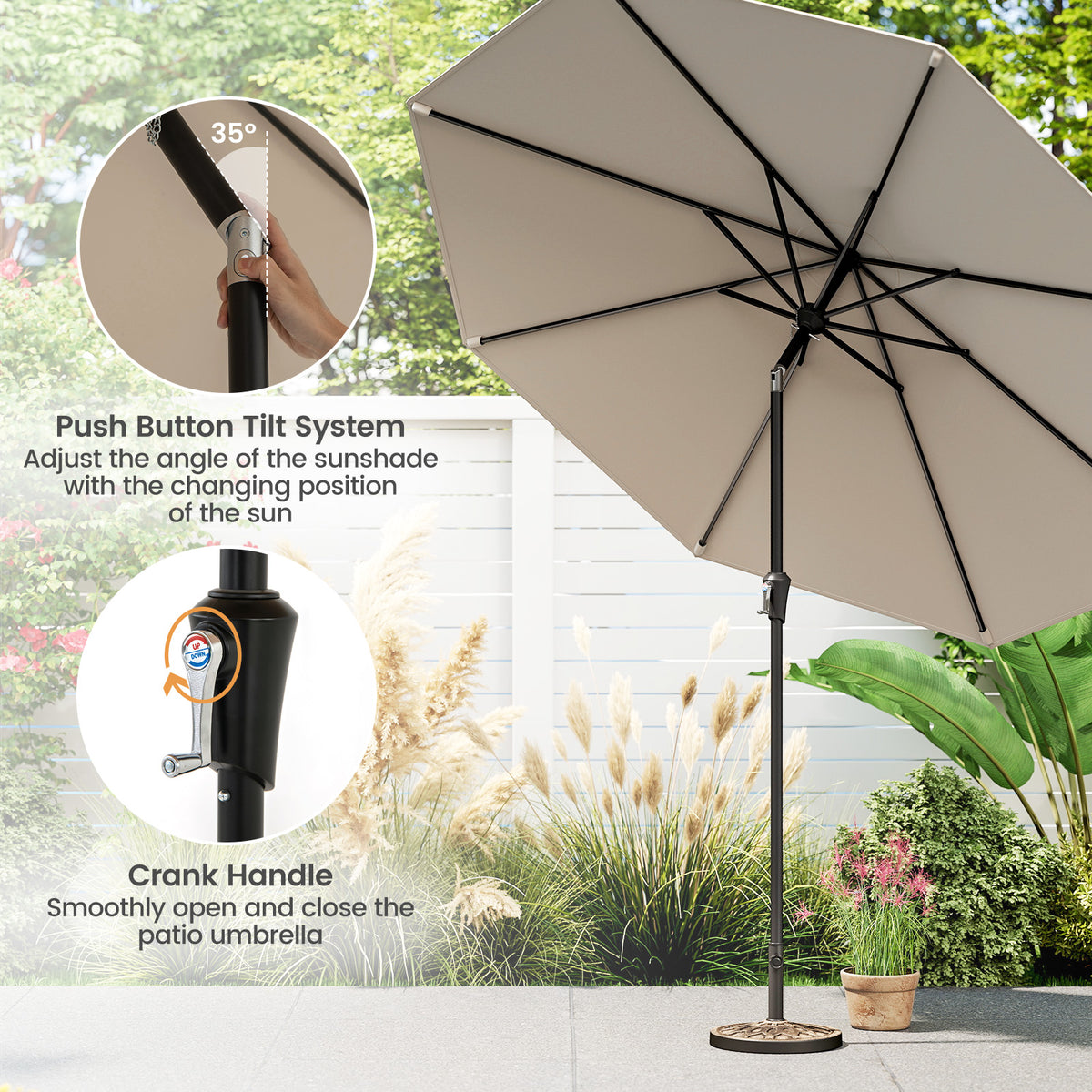 2.7m Patio Umbrella, Outdoor Heavy Duty Market Umbrella w/ Push Button Tilt