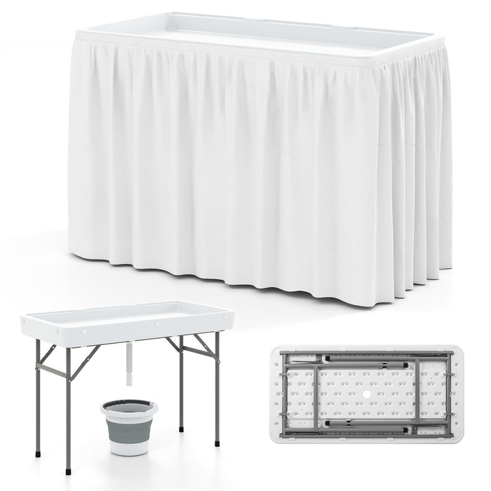 4 FT Folding Ice Table, Portable Outdoor Cooler Table with Drain