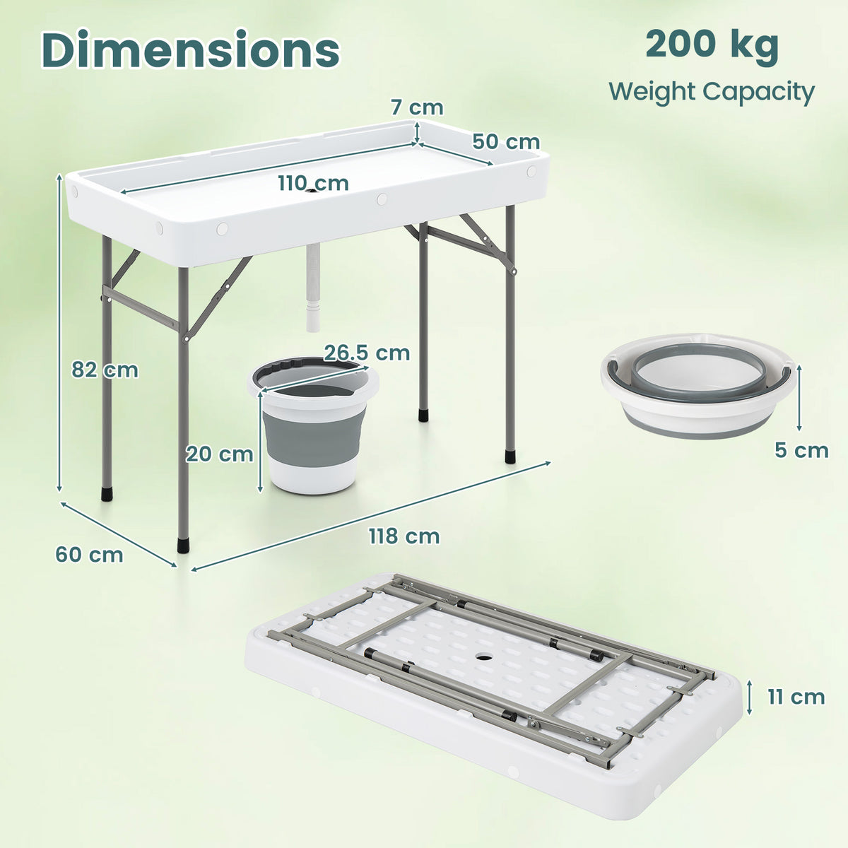 4 FT Folding Ice Table, Portable Outdoor Cooler Table with Drain