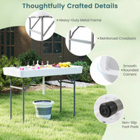 4 FT Folding Ice Table, Portable Outdoor Cooler Table with Drain