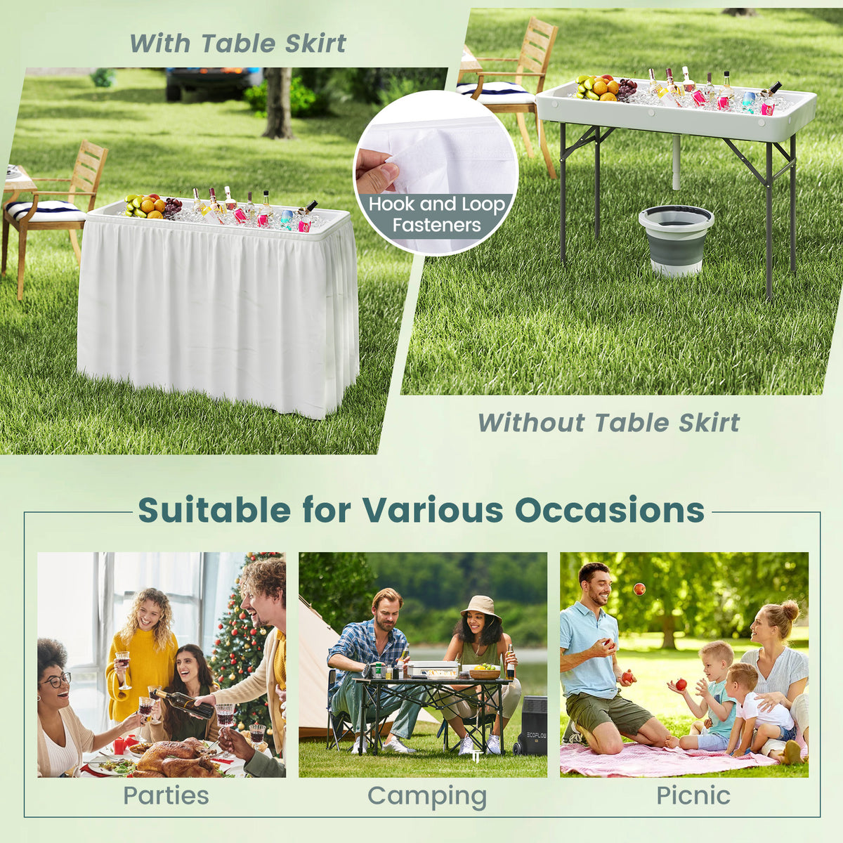4 FT Folding Ice Table, Portable Outdoor Cooler Table with Drain