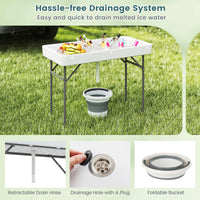 4 FT Folding Ice Table, Portable Outdoor Cooler Table with Drain