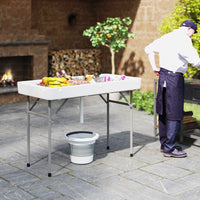 4 FT Folding Ice Table, Portable Outdoor Cooler Table with Drain
