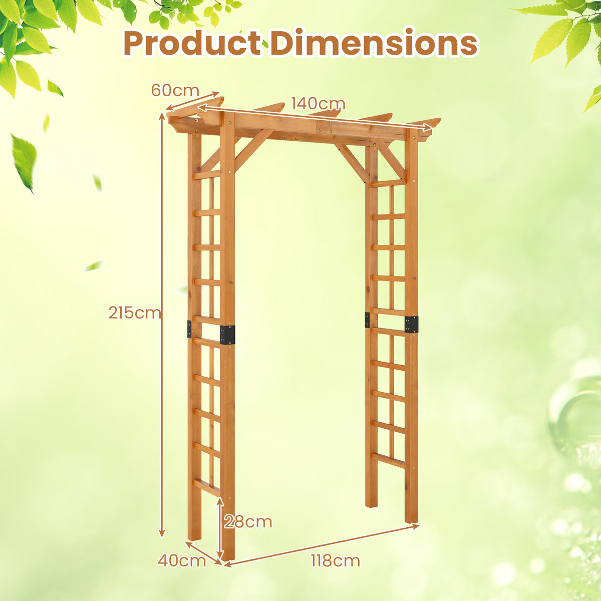 215 cm Garden Arch Wooden Arbor, Outdoor Wood Trellis for Climbing Plants