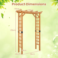 215 cm Garden Arch Wooden Arbor, Outdoor Wood Trellis for Climbing Plants