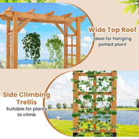 215 cm Garden Arch Wooden Arbor, Outdoor Wood Trellis for Climbing Plants