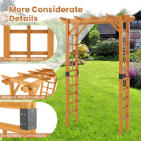 215 cm Garden Arch Wooden Arbor, Outdoor Wood Trellis for Climbing Plants