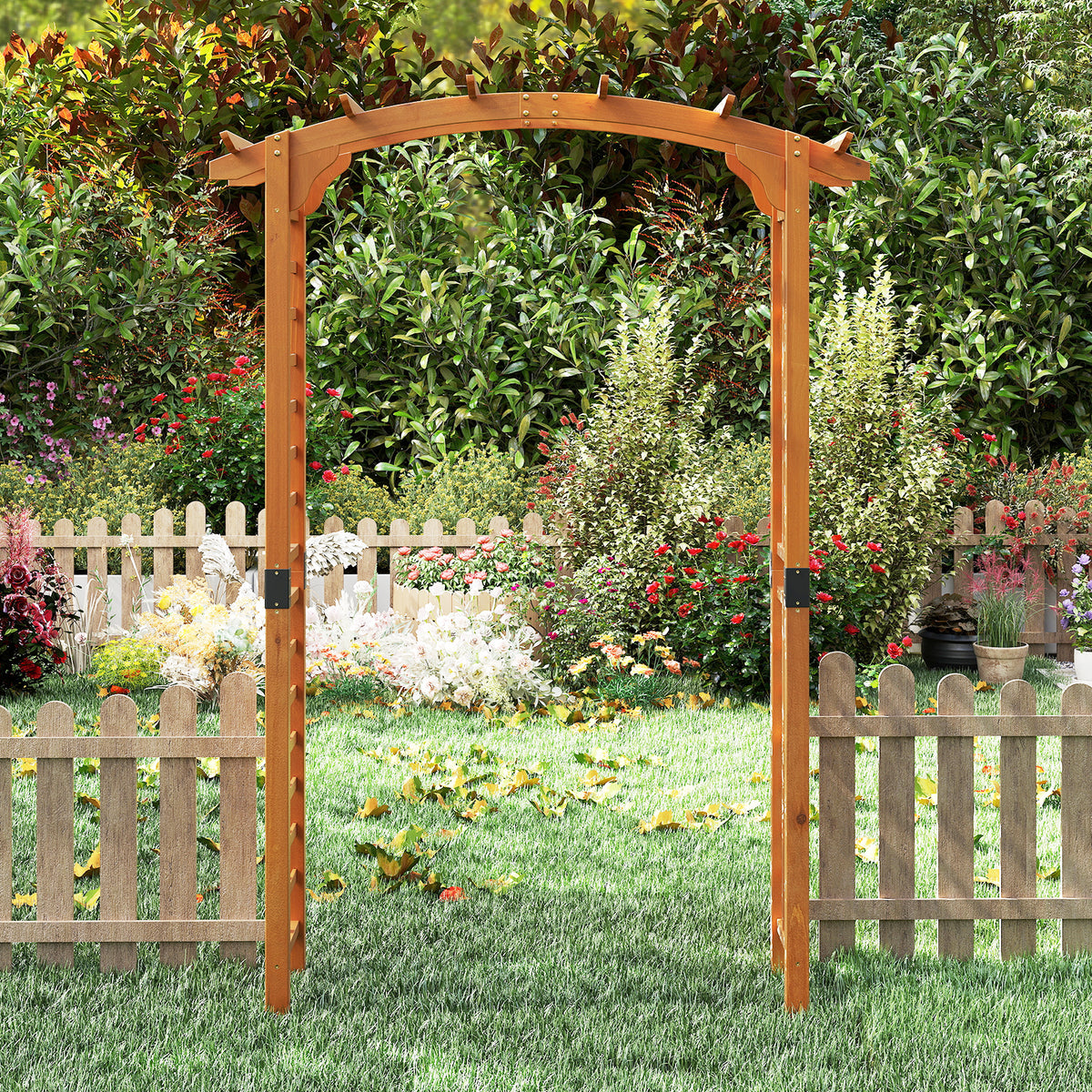 229 cm Garden Arch Wooden Arbor, Outdoor Wood Trellis for Climbing Plants