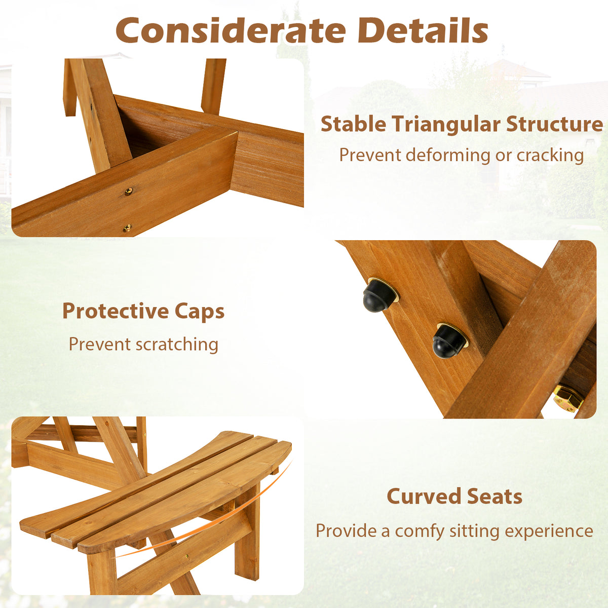 Round Picnic Table Set Patio Dining Camping Table w/ Built-in 3 Benches