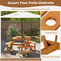 Round Picnic Table Set Patio Dining Camping Table w/ Built-in 3 Benches