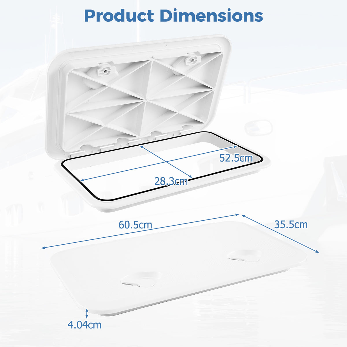 60.5 x 35.5 cm (L x W) Boat Hatch, Marine Deck Access Hatch w/ 180°Lid Hinge & Non-Slip Surface
