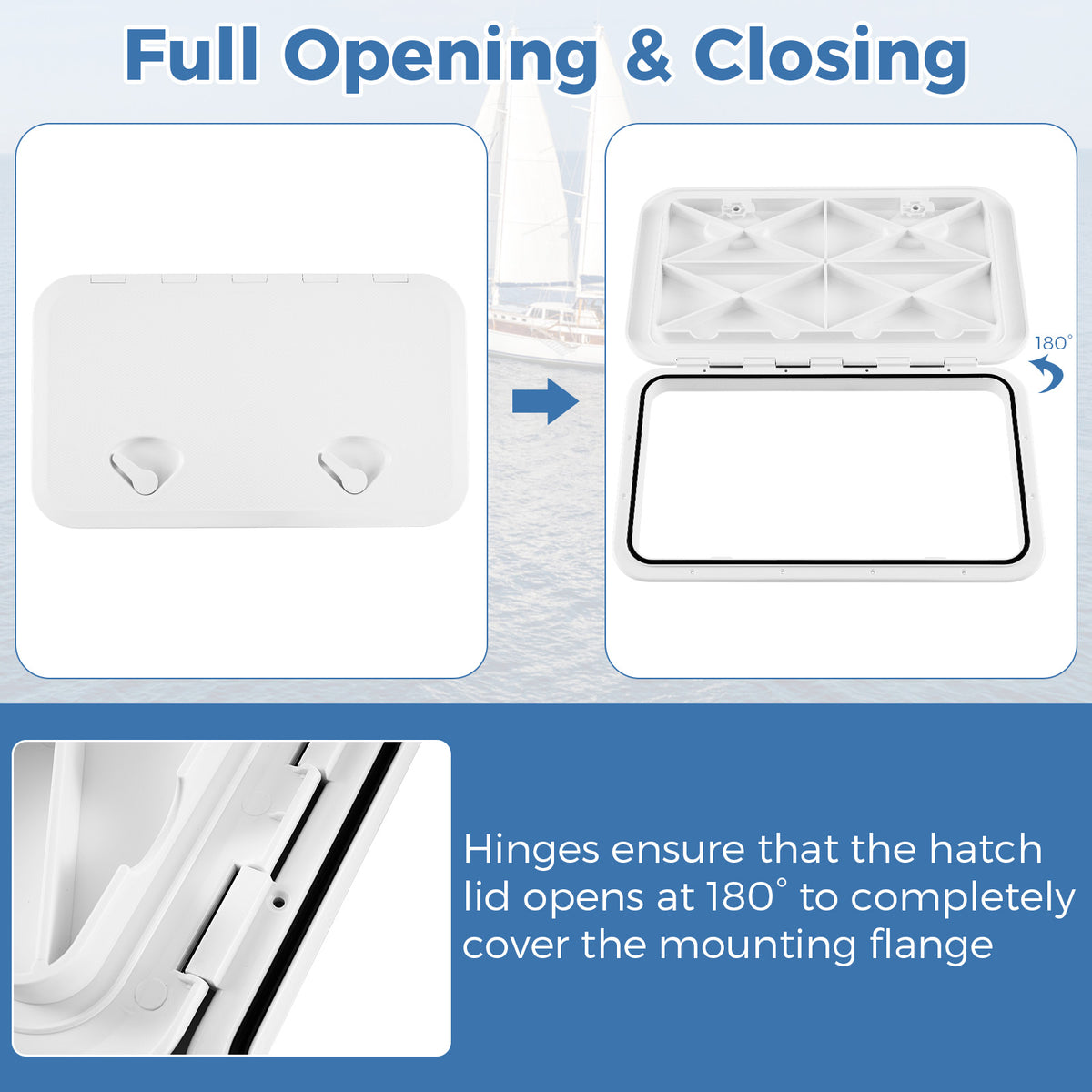 60.5 x 35.5 cm (L x W) Boat Hatch, Marine Deck Access Hatch w/ 180°Lid Hinge & Non-Slip Surface