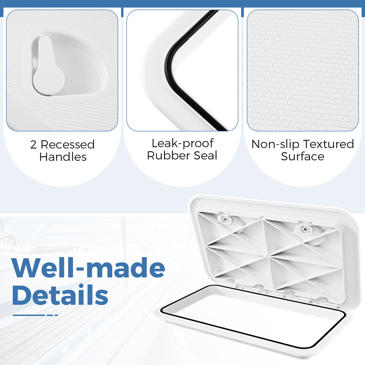 60.5 x 35.5 cm (L x W) Boat Hatch, Marine Deck Access Hatch w/ 180°Lid Hinge & Non-Slip Surface