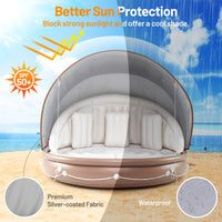 Inflatable Canopy Island, Tanning Pool Lounger Float w/Retractable & Removable Canopy