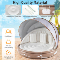Inflatable Canopy Island, Tanning Pool Lounger Float w/Retractable & Removable Canopy
