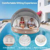 Inflatable Canopy Island, Tanning Pool Lounger Float w/Retractable & Removable Canopy