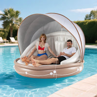 Inflatable Canopy Island, Tanning Pool Lounger Float w/Retractable & Removable Canopy