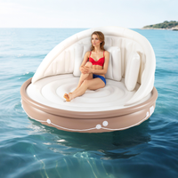 Inflatable Canopy Island, Tanning Pool Lounger Float w/Retractable & Removable Canopy