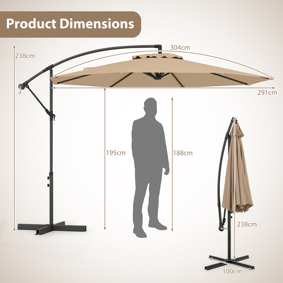3M Patio Offset Umbrella w/8 Ribs