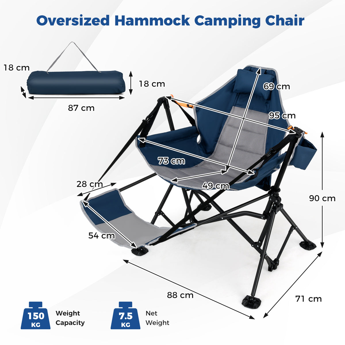 Oversized Hammock Camping Chair with Footrest, Foldable Swing Chair for Adults
