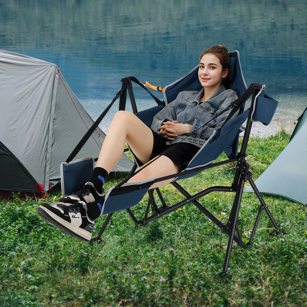 Oversized Hammock Camping Chair with Footrest, Foldable Swing Chair for Adults