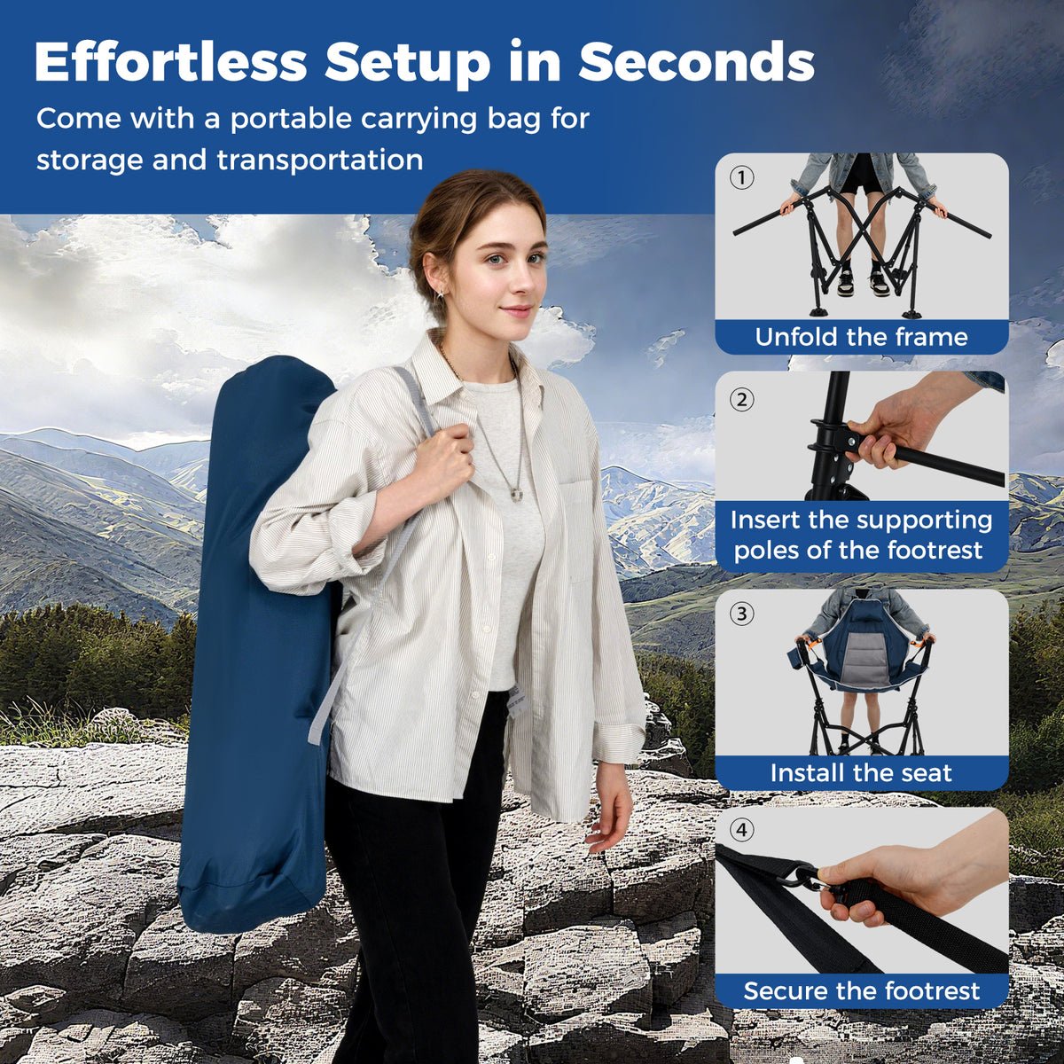 Oversized Hammock Camping Chair with Footrest, Foldable Swing Chair for Adults