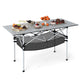 Patio Folding Camping Table Portable Picnic Table with Aluminum Roll-up Tabletop and Mesh Basket