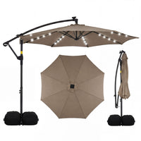 3m Solar Offset Hanging Umbrella with 32 LED Lights and 360° Rotation
