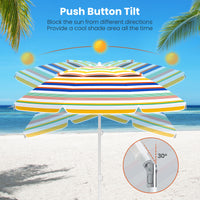 2m Beach Umbrella, UPF50+ Sun Protection Portable Outdoor Sunshade Parasol