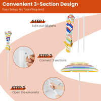2m Beach Umbrella, UPF50+ Sun Protection Portable Outdoor Sunshade Parasol