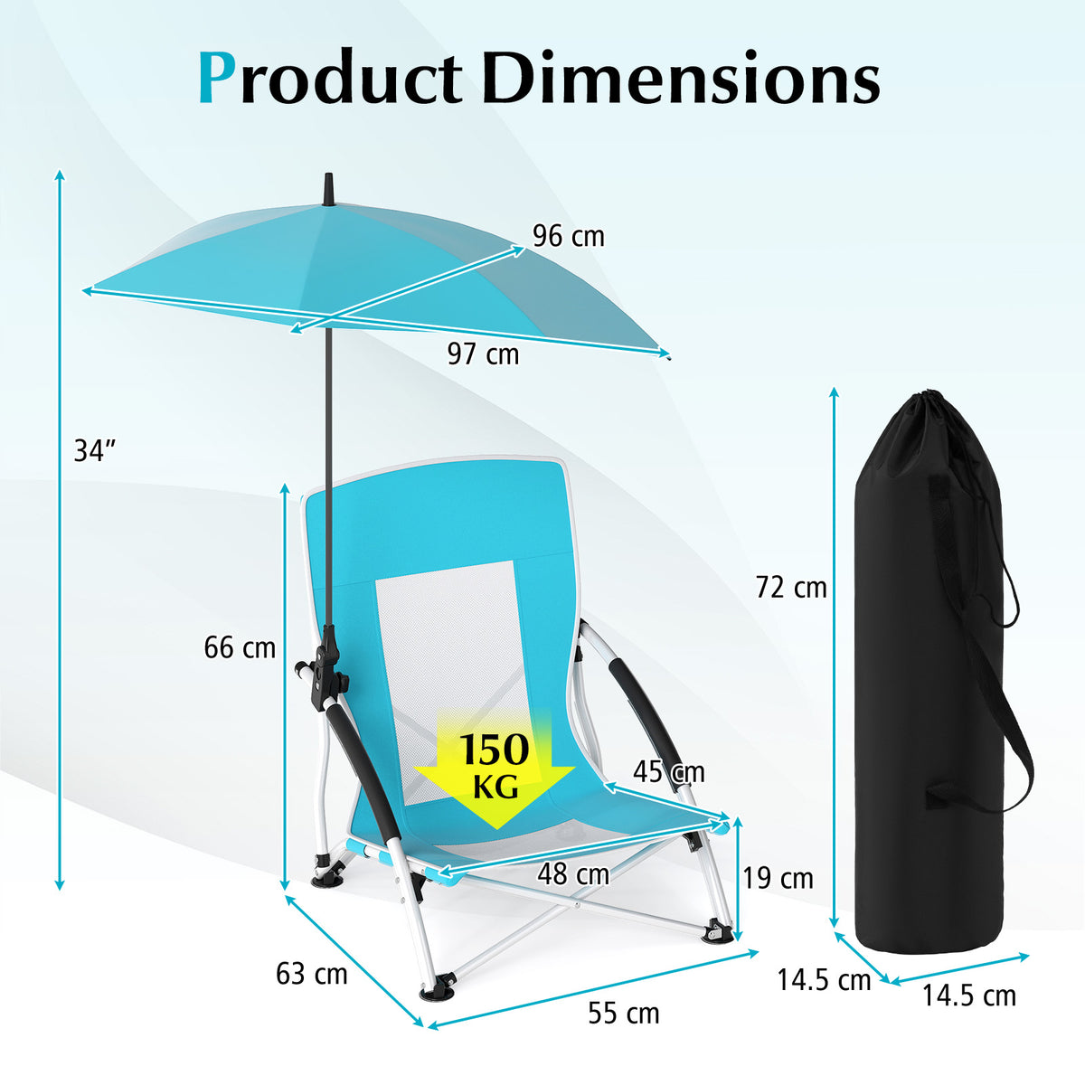 Beach Umbrella Chair for Adults, Foldable Low Seat Camping Chair