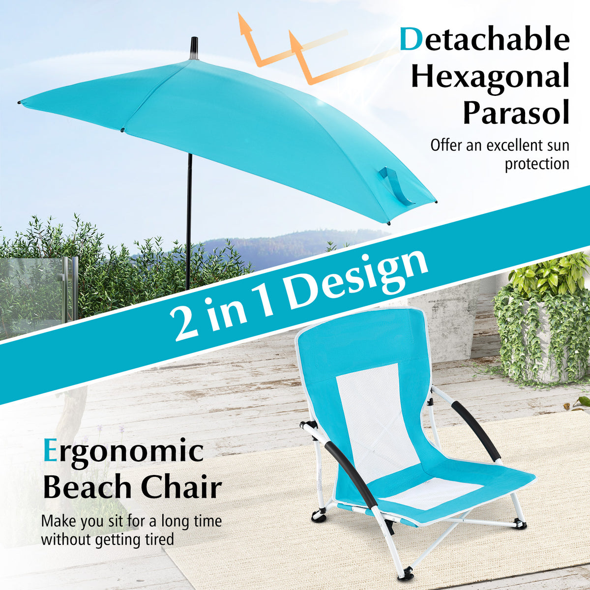 Beach Umbrella Chair for Adults, Foldable Low Seat Camping Chair