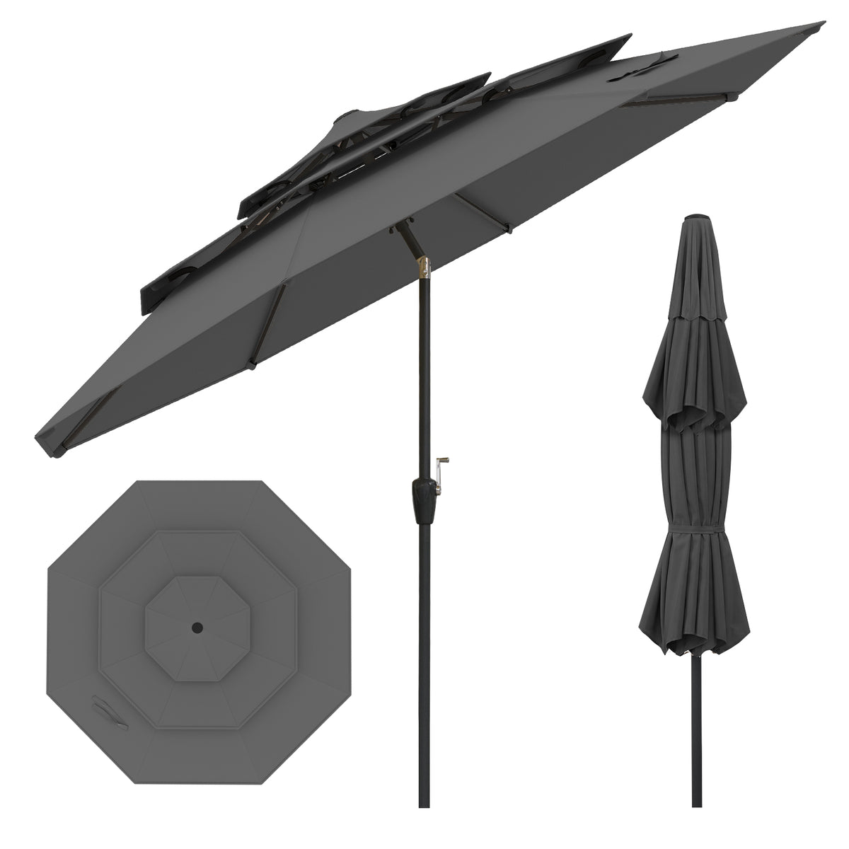 Costway 3M 3-Tier Patio Umbrella with Push Button Tilt