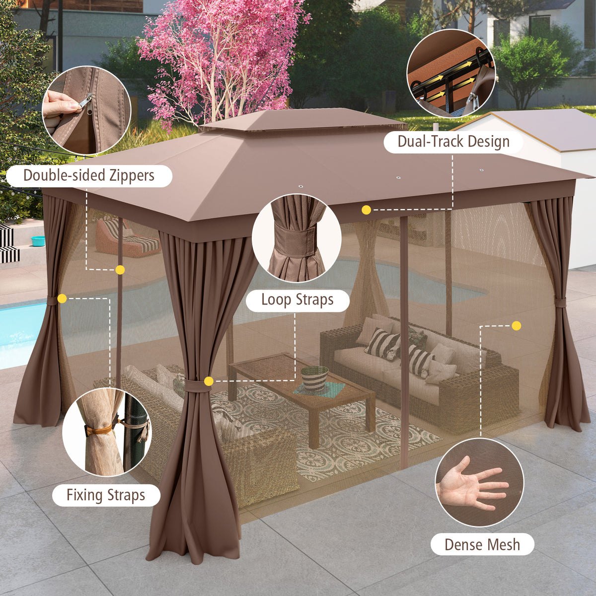 Double-Roof Canopy Tent with Mesh Netting and Soft Fabric Top