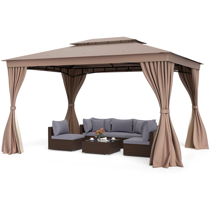 Double-Roof Canopy Tent with Mesh Netting and Soft Fabric Top