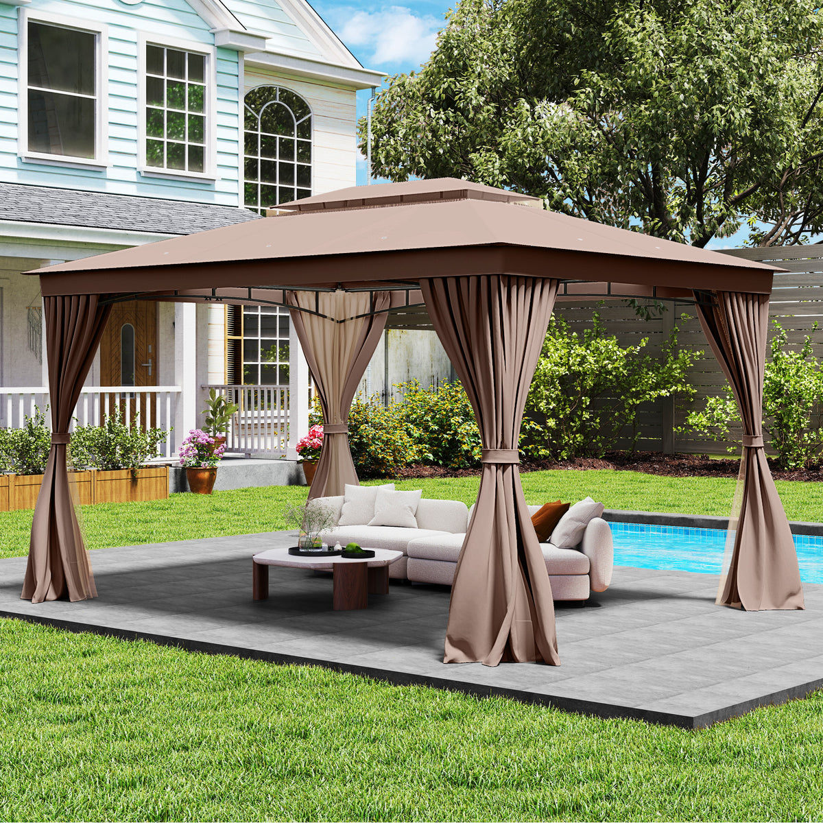 Double-Roof Canopy Tent with Mesh Netting and Soft Fabric Top