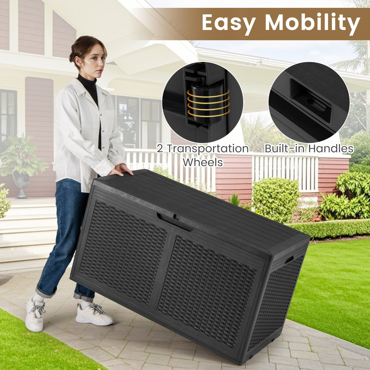 380L Resin Deck Box, Outdoor Waterproof Storage Bench