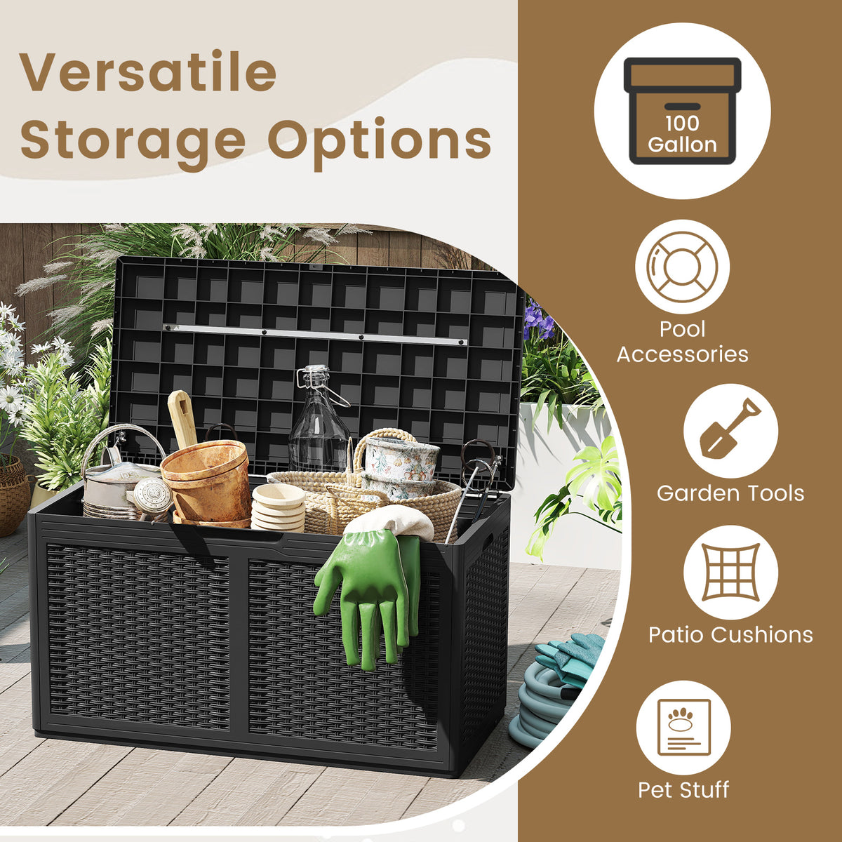 380L Resin Deck Box, Outdoor Waterproof Storage Bench