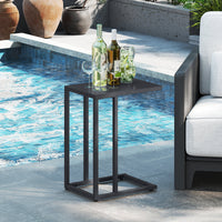 C-Shaped Side Table, Modern Industrial Metal End Table with Adjustable Foot Pads