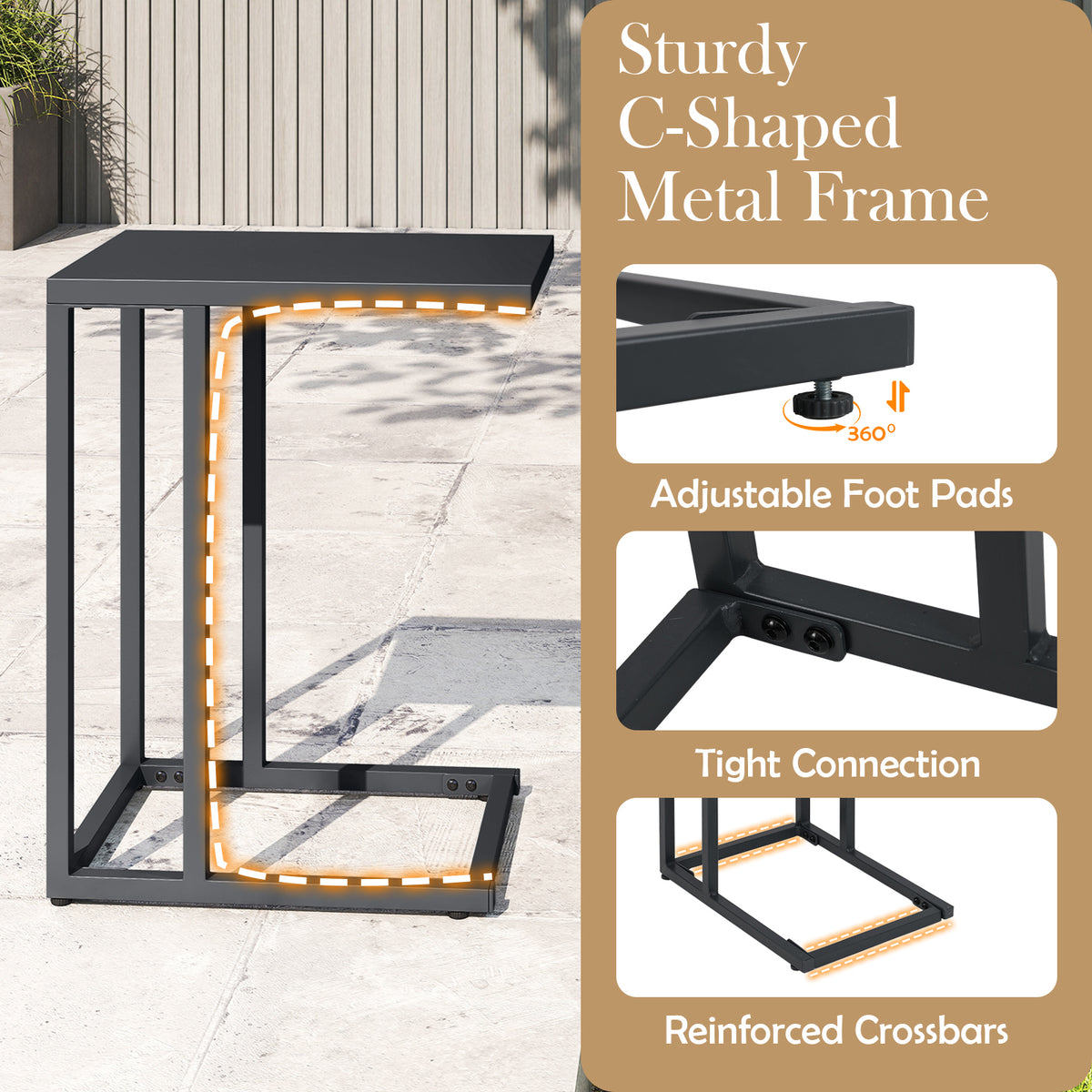 C-Shaped Side Table, Modern Industrial Metal End Table with Adjustable Foot Pads
