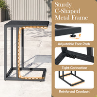 C-Shaped Side Table, Modern Industrial Metal End Table with Adjustable Foot Pads