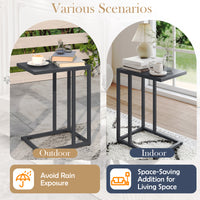 C-Shaped Side Table, Modern Industrial Metal End Table with Adjustable Foot Pads