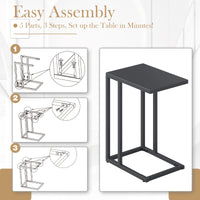 C-Shaped Side Table, Modern Industrial Metal End Table with Adjustable Foot Pads