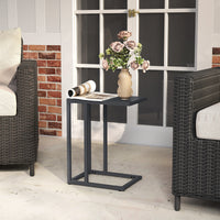 C-Shaped Side Table, Modern Industrial Metal End Table with Adjustable Foot Pads