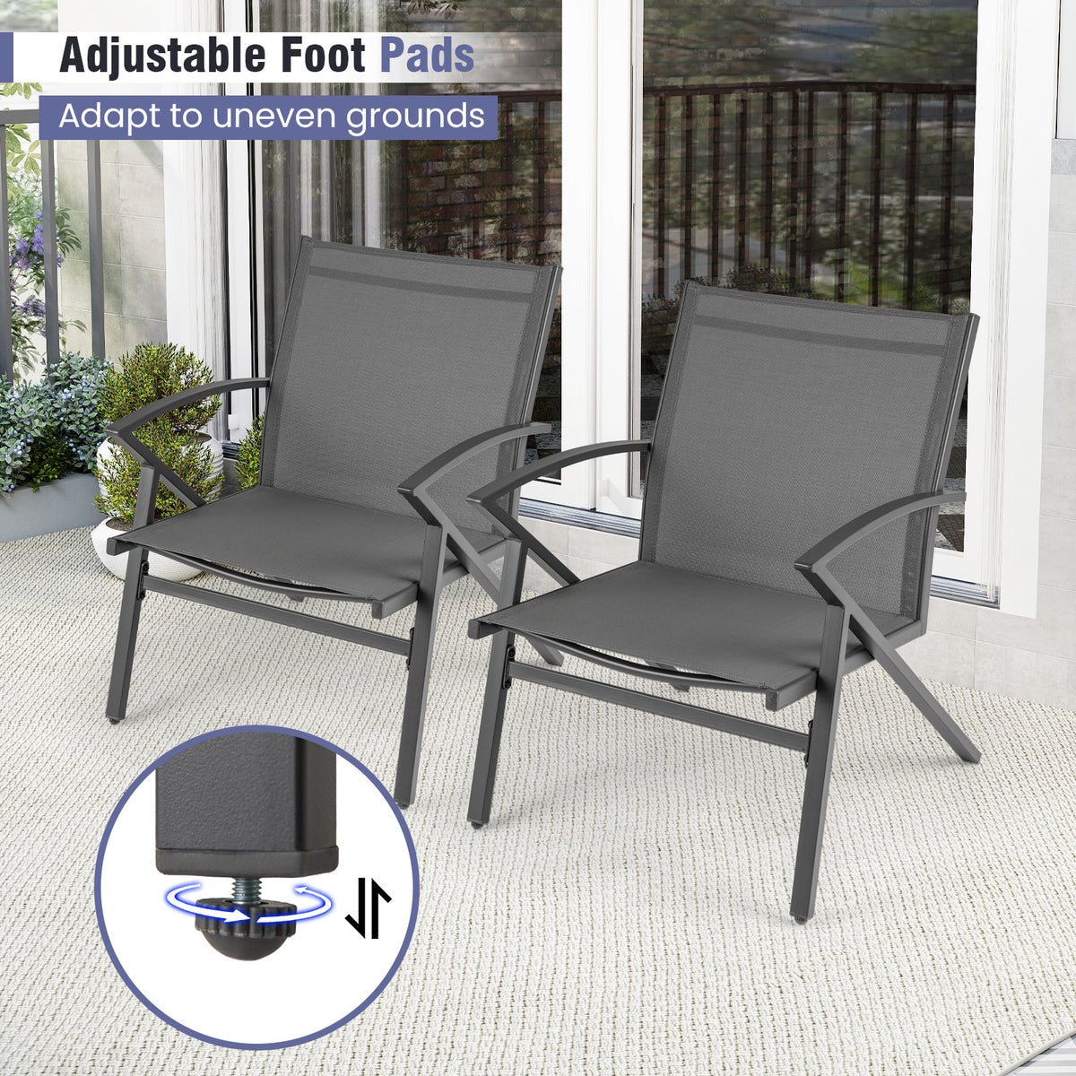 Patio Chairs Set of 2, Lawn Chairs with Heavy Duty Metal Frame